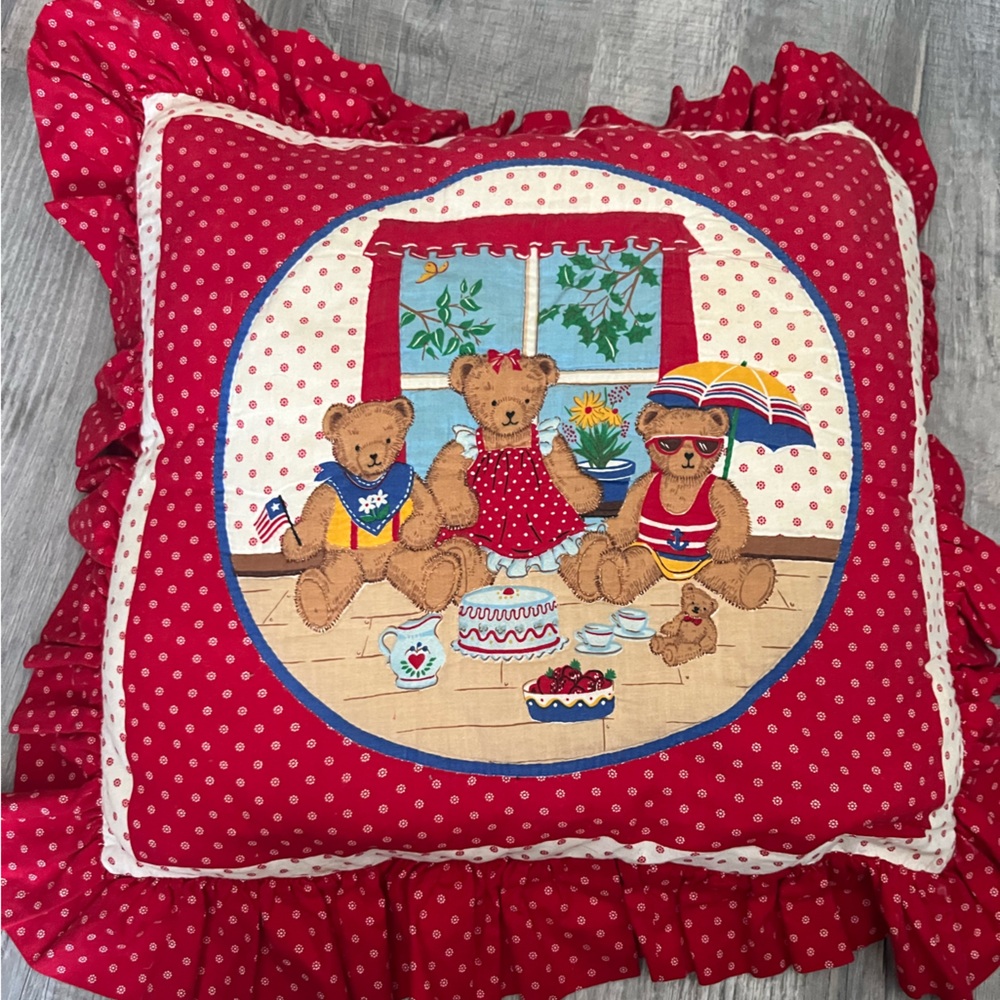 VTG Cranston Very Important Bears Family Cotton Fabric Teddy Pillow